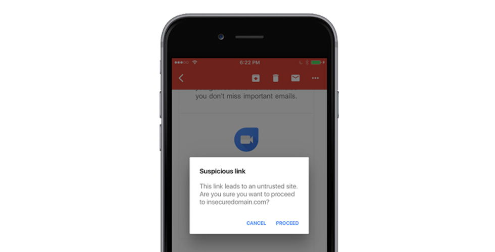 تطبيق Gmail للآيفون يحذّرك من المواقع المشبوهة